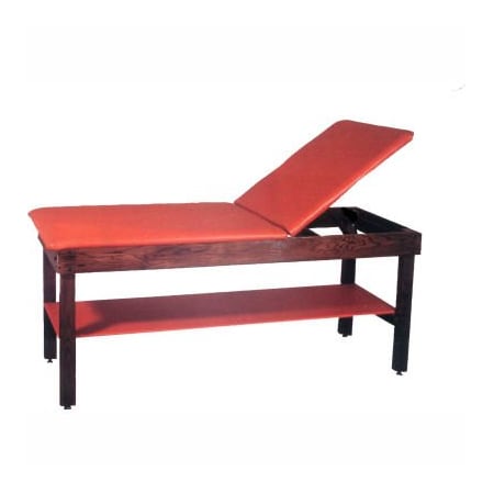 Fabrication Enterprises Wooden Treatment Table with Shelf & Rising Back, Blue Upholstery, Natural Frame, 72"L x 30"W x 30"H 15-1030